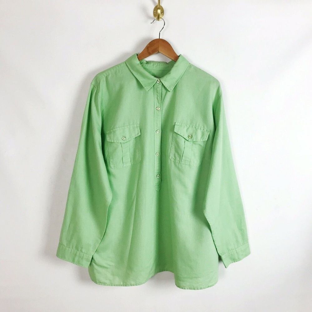 Talbots Green Linen Blend Popover Top 3X